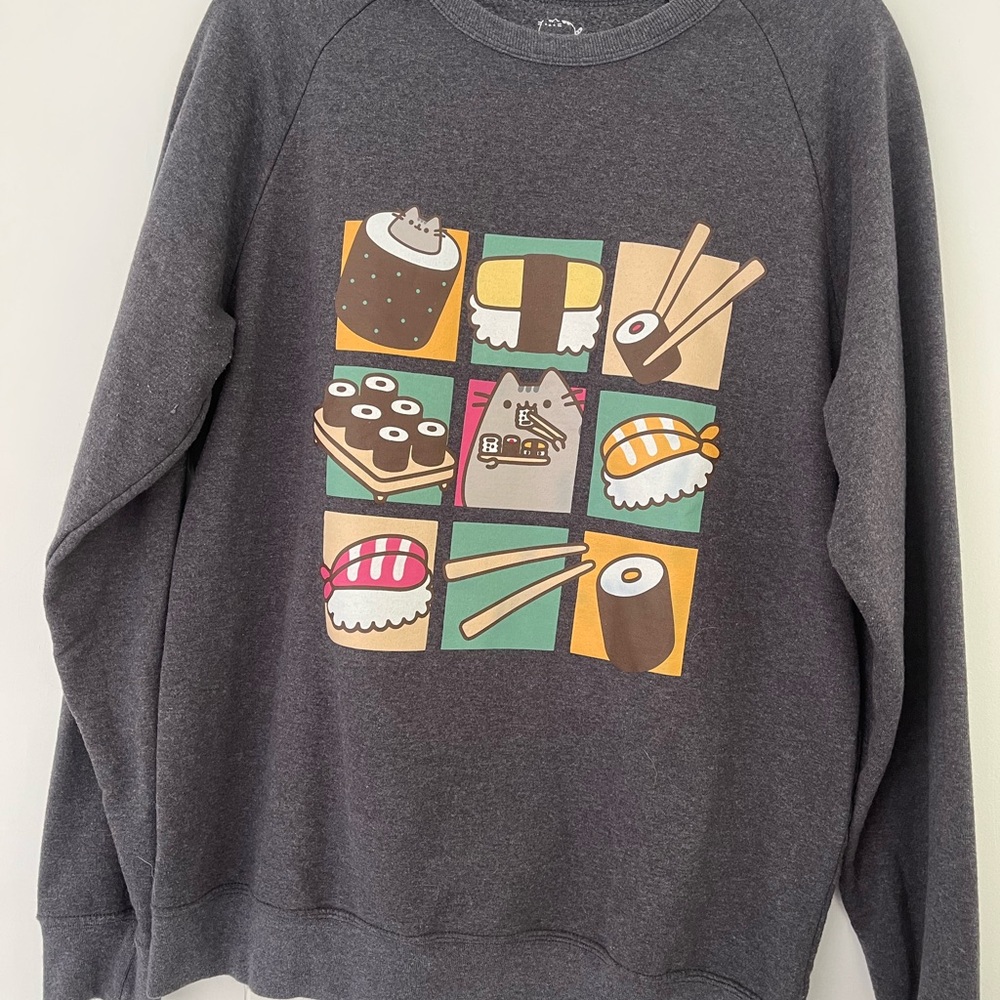 PUSHEEN Unisex Grey Sushi Pullover Sweatshirt Size Large - Picture 9 of 9